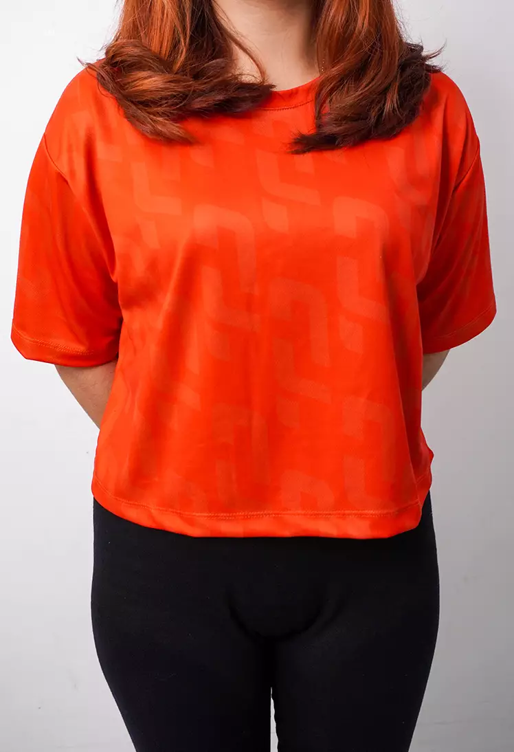Td Active LSB17 baju crop zumba wanita quickdry fullprint orange