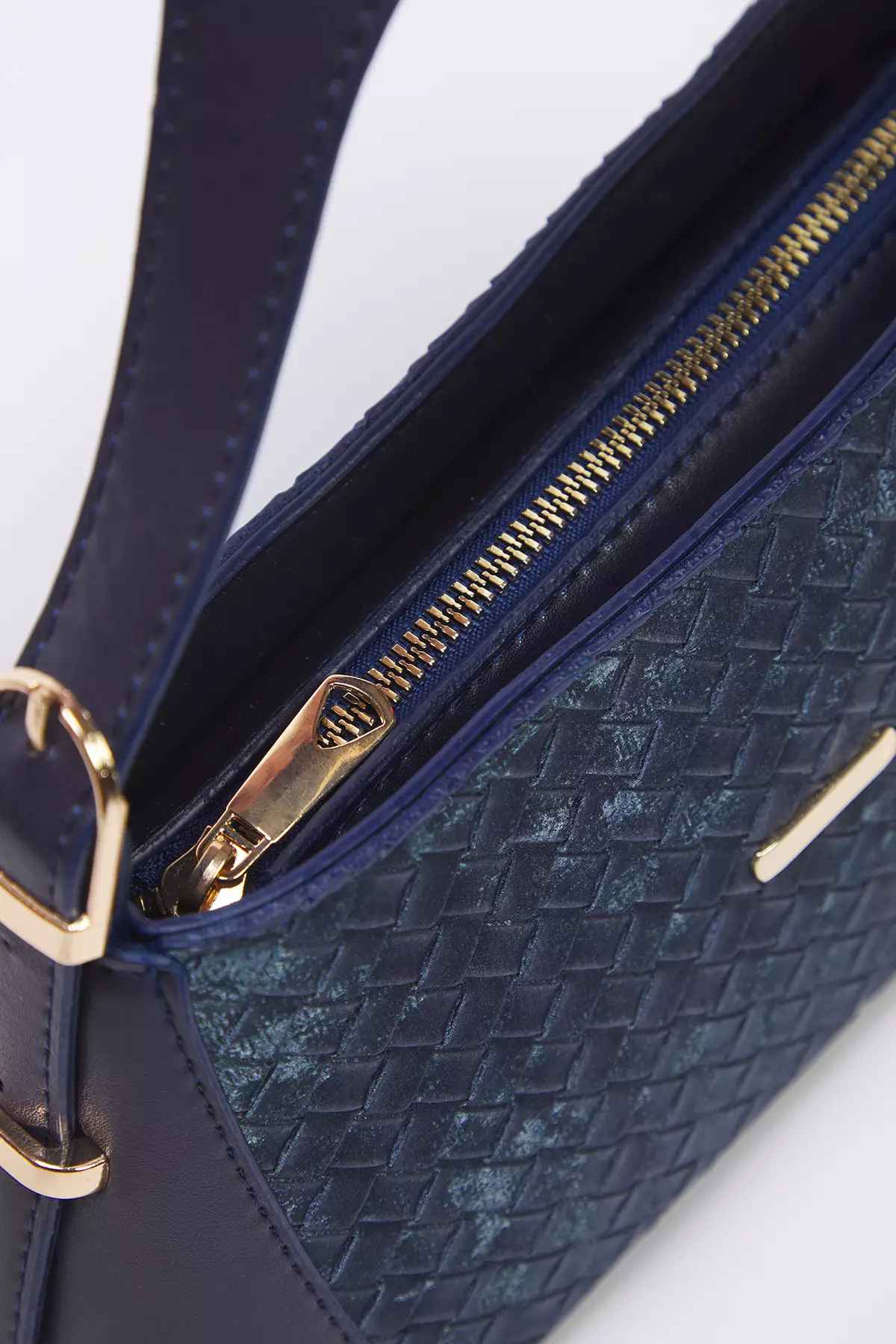 Navy Blue Textured Women City Shoulder Bag Takss25Oc00040