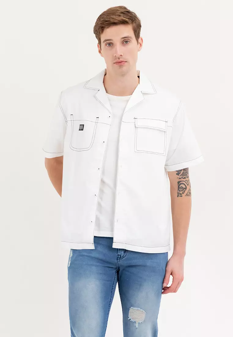 Men's Girbaud White Woven Polo