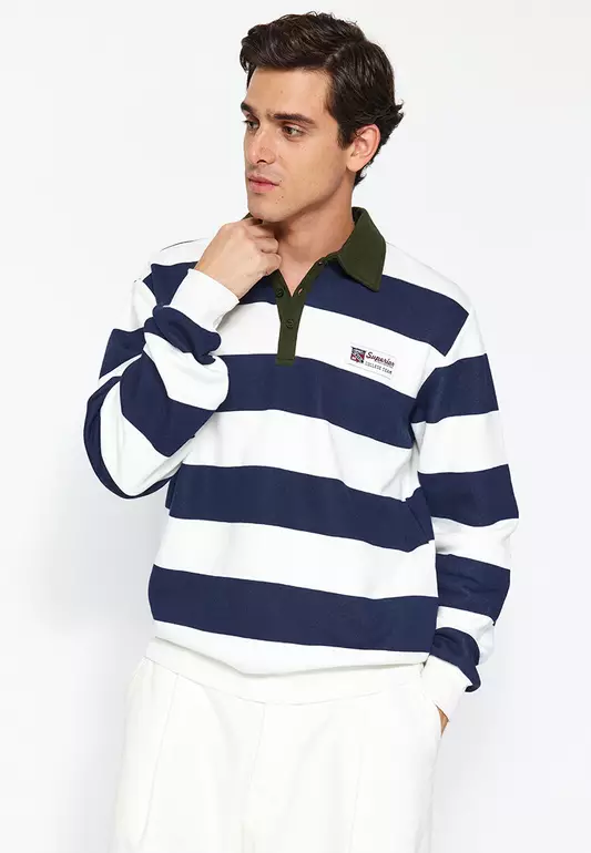 Polo Neck Striped Sweatshirt