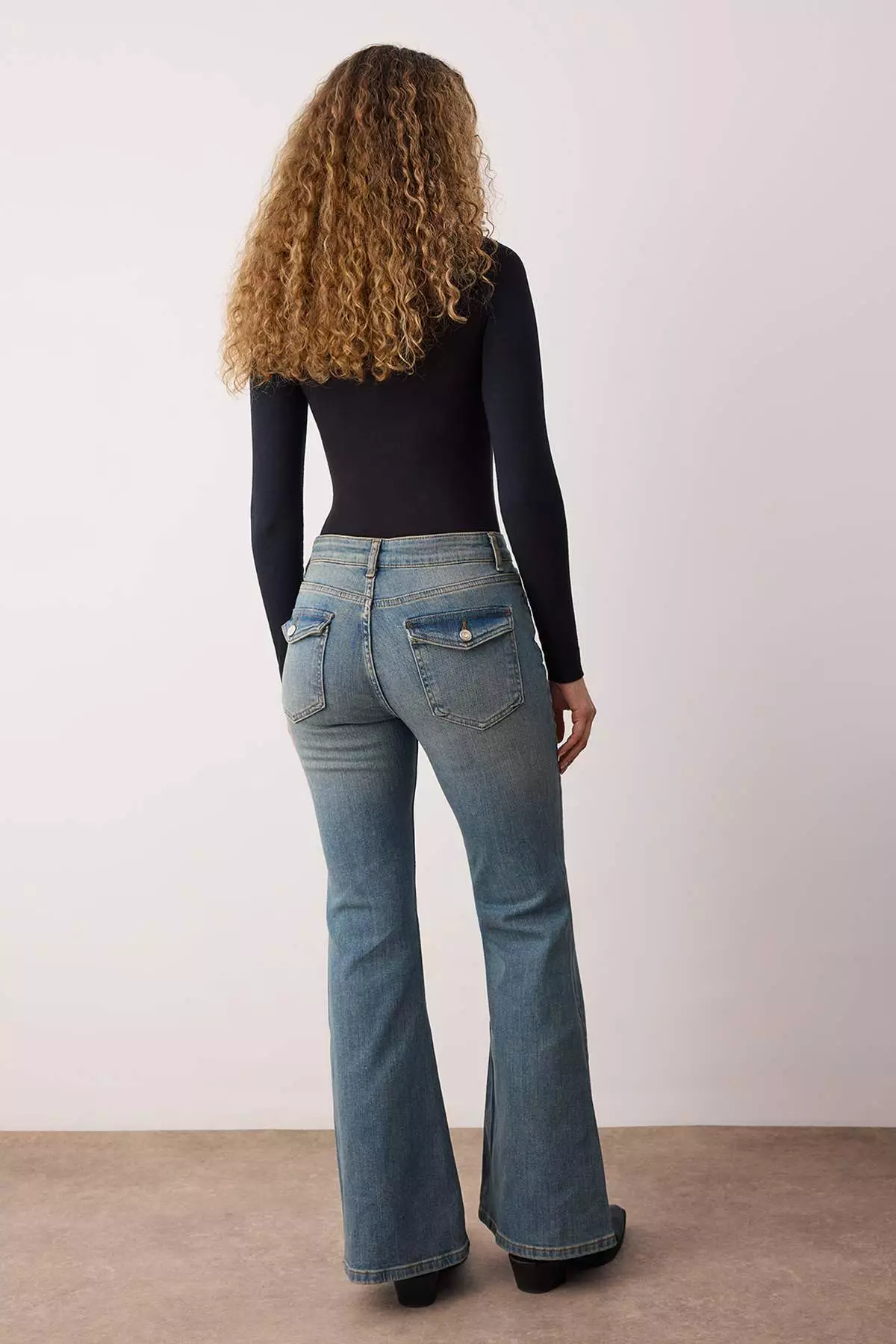 Blue Regular Waist Back Pocket Detailed Flare Bootcut Jeans