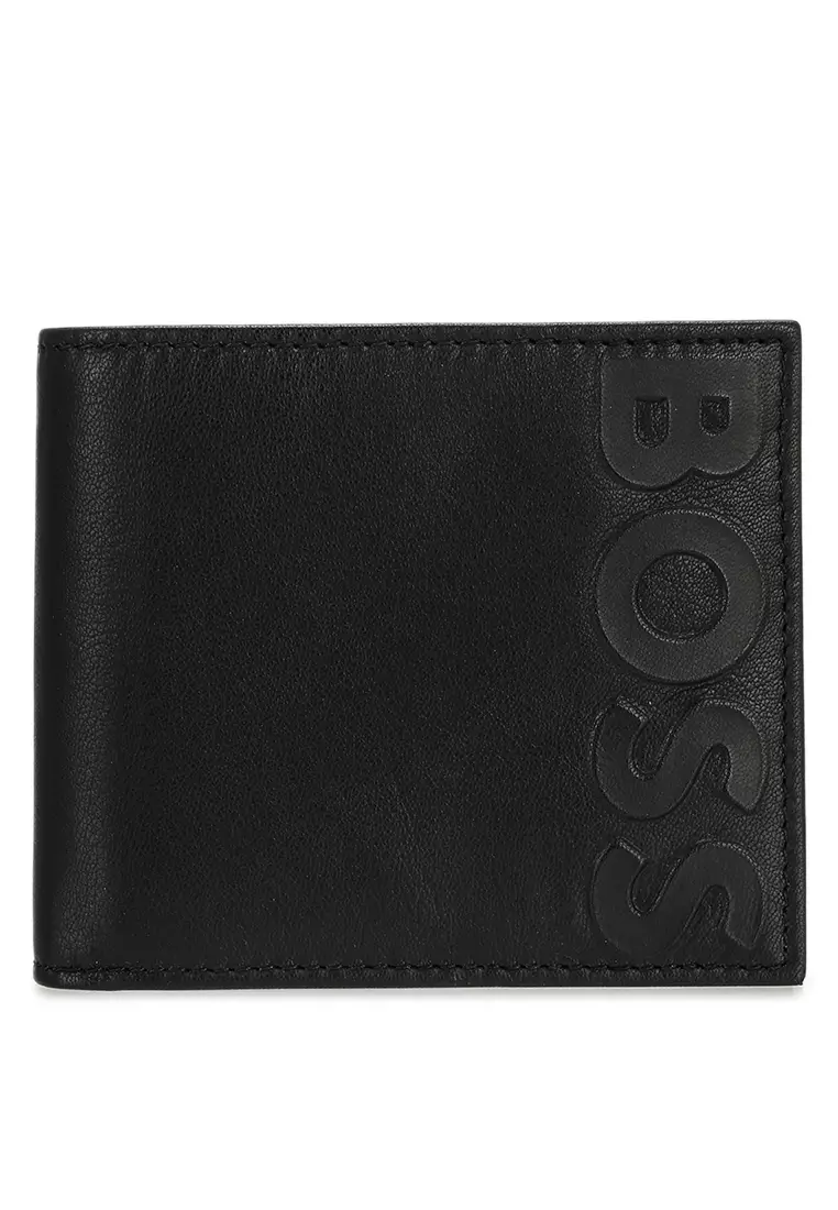 BOSS - Money clip card holder in matte leather with logos