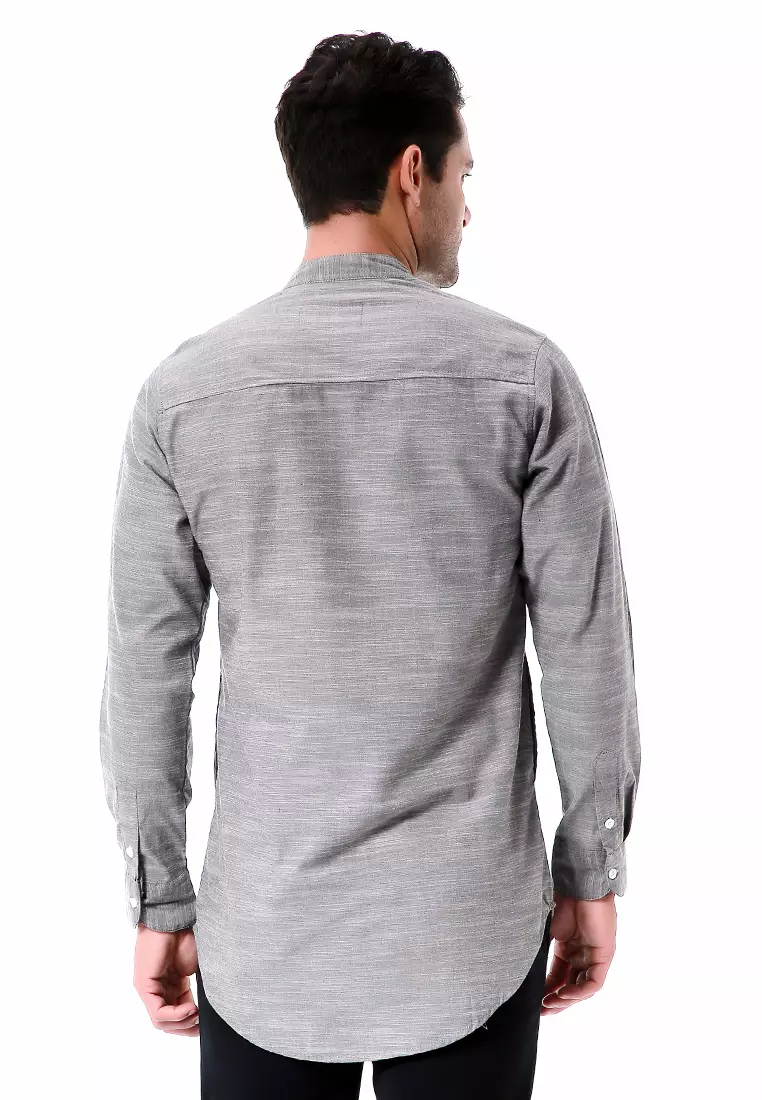 Leopold Atasan Pria Kemeja Polos Setengah Kancing Long Sleeve Simple Design Material Cotton ORIGINAL - Soft Gray