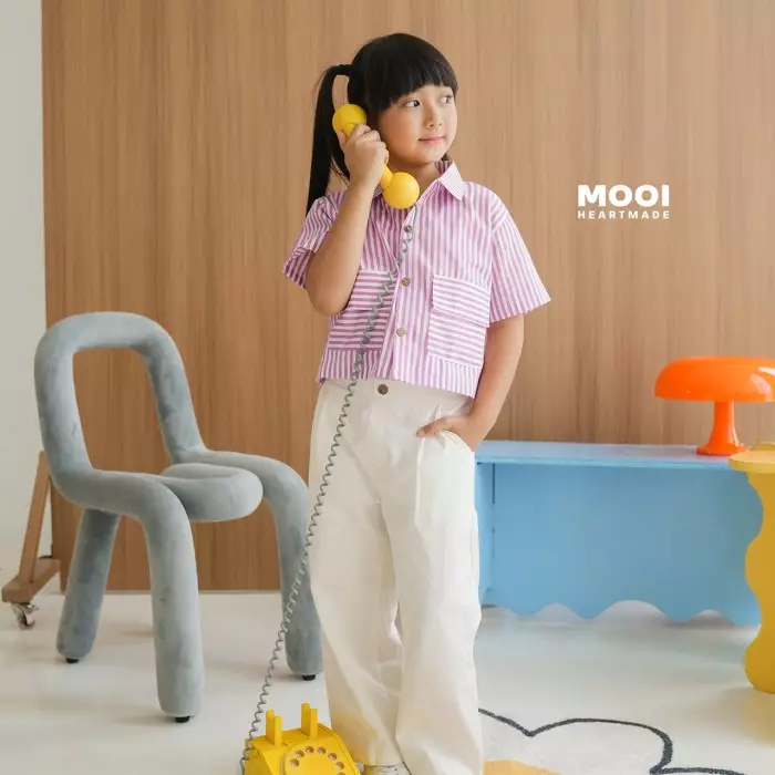 Mooi Kemeja Anak Perempuan Liora Striped Shirt - Peach Pink