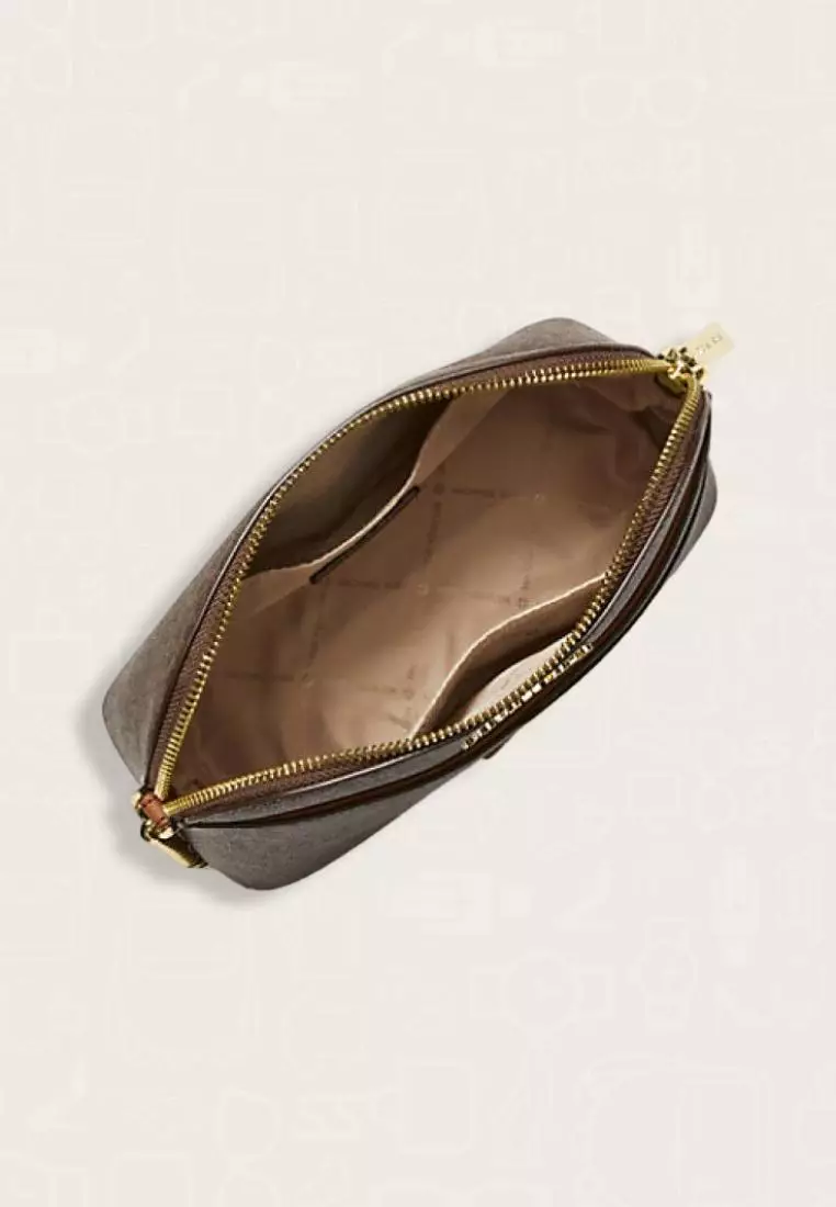 Michael Kors Jet Set Travel Medium Logo Dome Crossbody Bag Brown