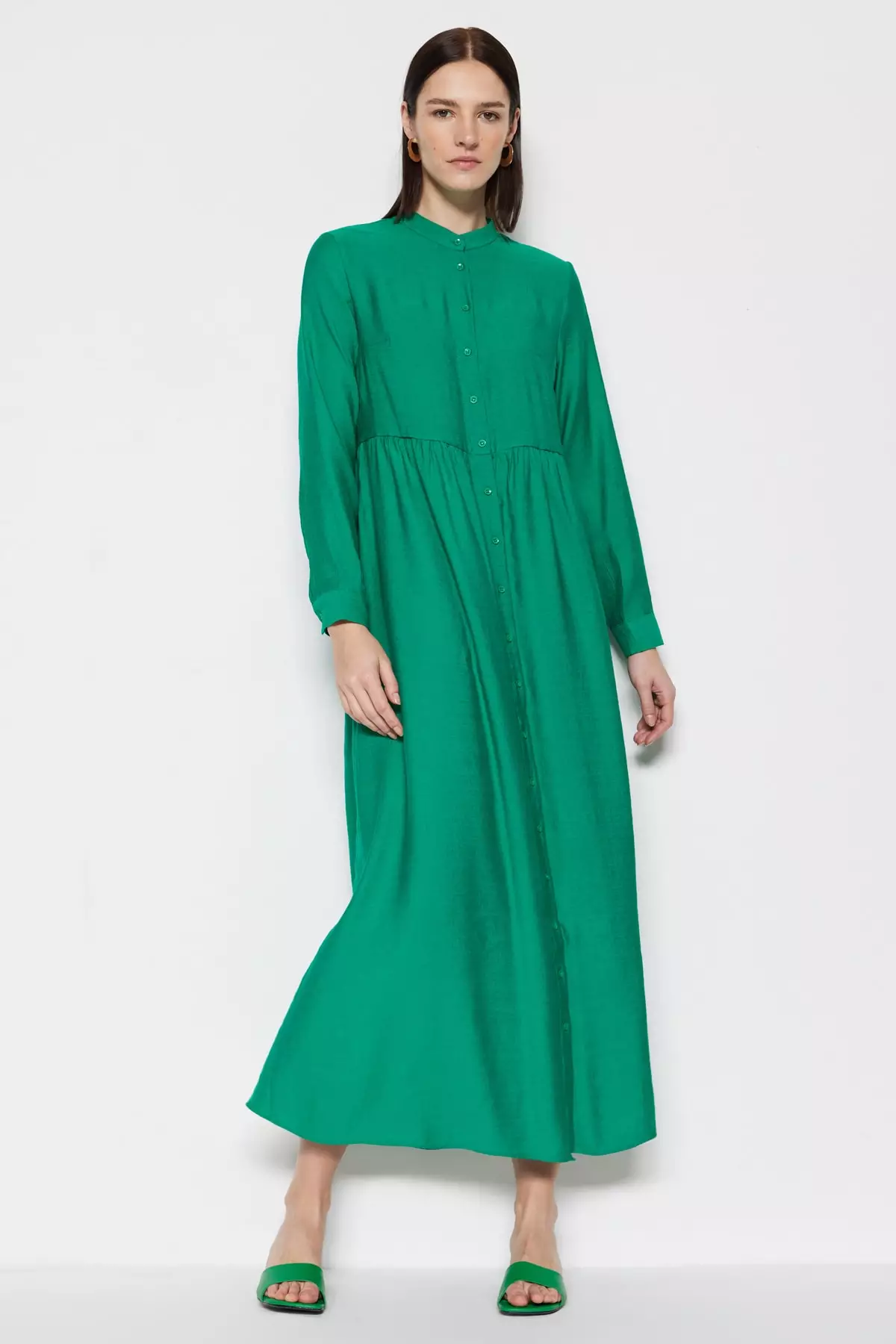 zara green collared dress