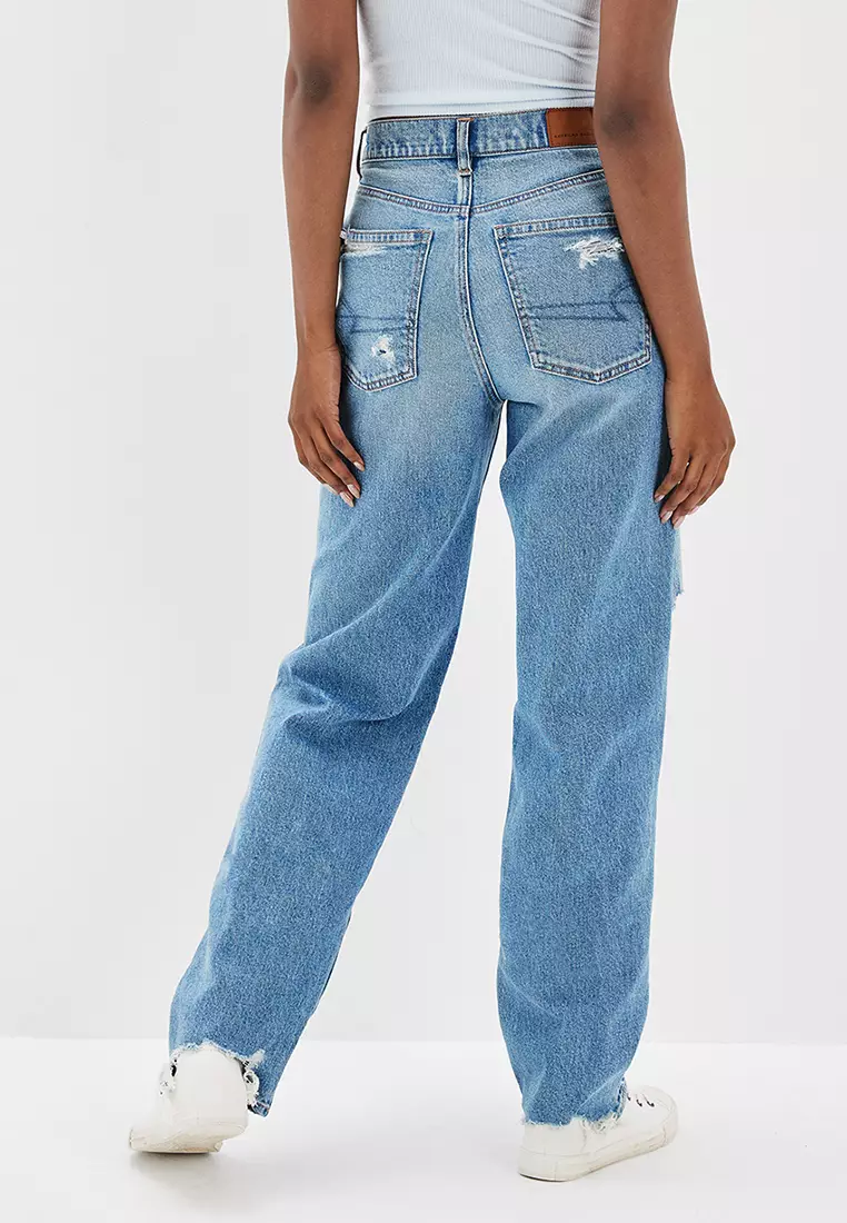 Buy American Eagle Strigid Ripped Highest Waist Baggy Straight Jeans ...