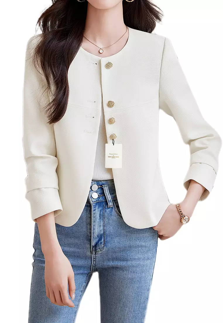 HAPPY FRIDAYS Cropped Round Neck Suit Jacket YGH-EY8931