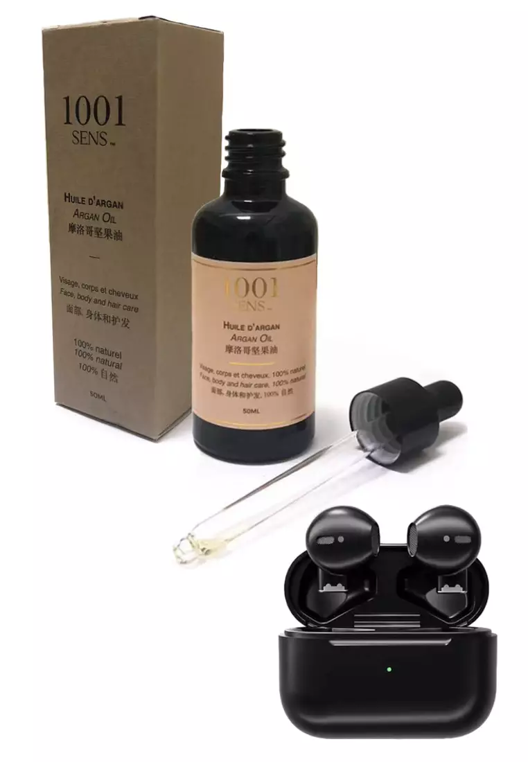 Value Deal - 5S PRO Mini Wireless Earbuds - TWS (True Wireless Stereo) - Black + 1001 SENS® 100% pure and Natural Argan Oil - 50ml