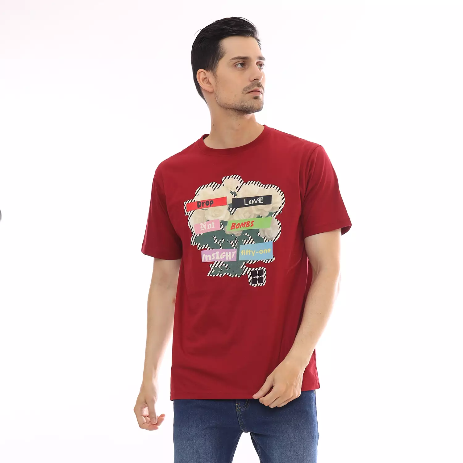 Insight Kaos Lengan Pendek Pria Merah Tua Terang A Drop Love Tee Planet Surf