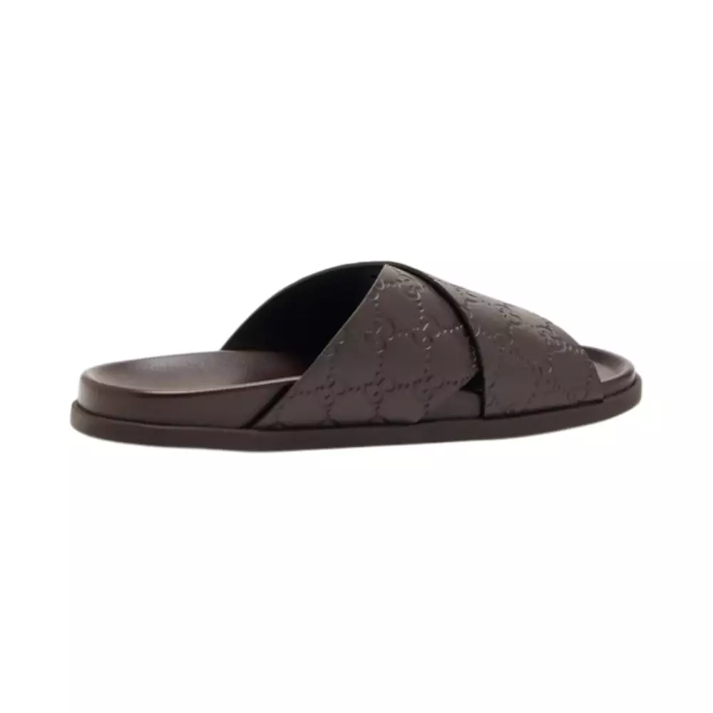 GG Embossed Slide Sandal Dark Brown
