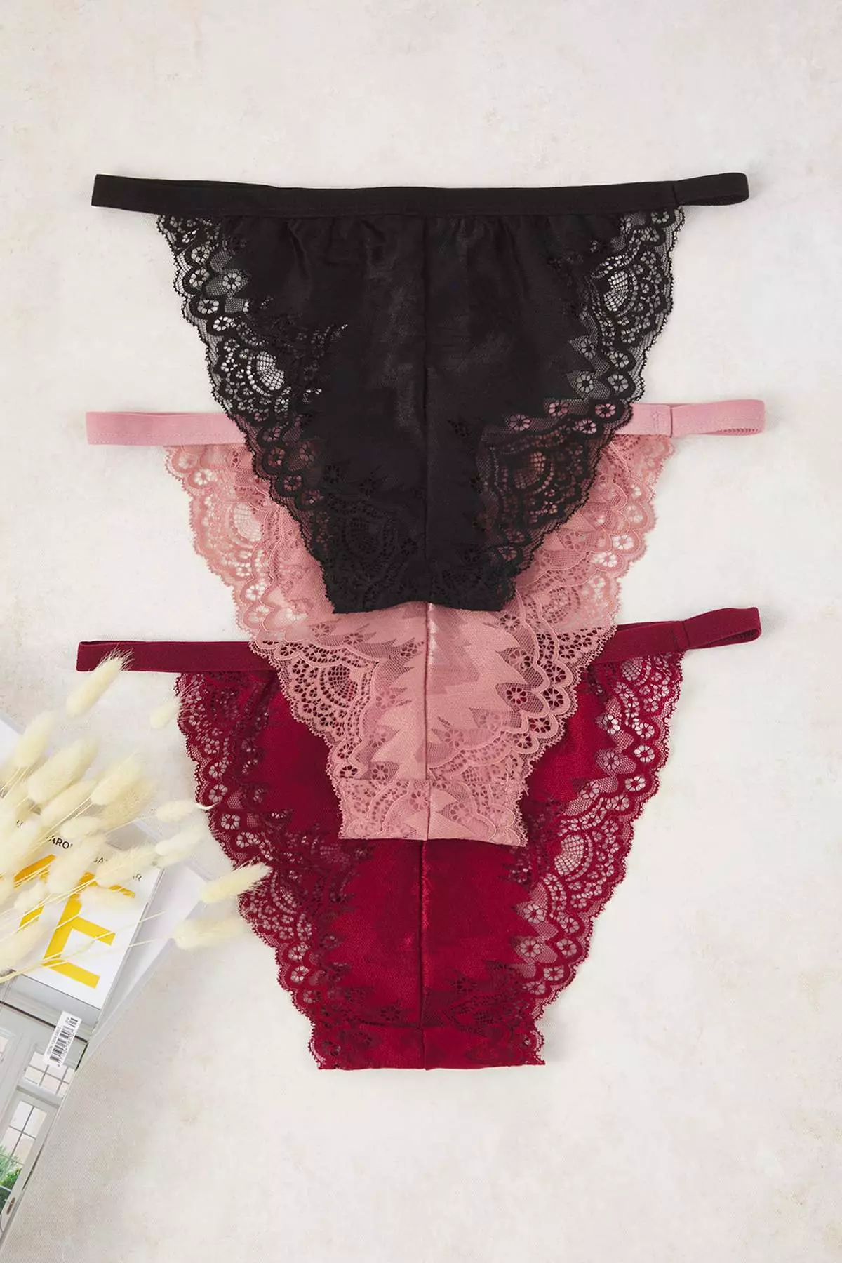 Multicolored 3-Pack Lace Brazilian Knit Panties