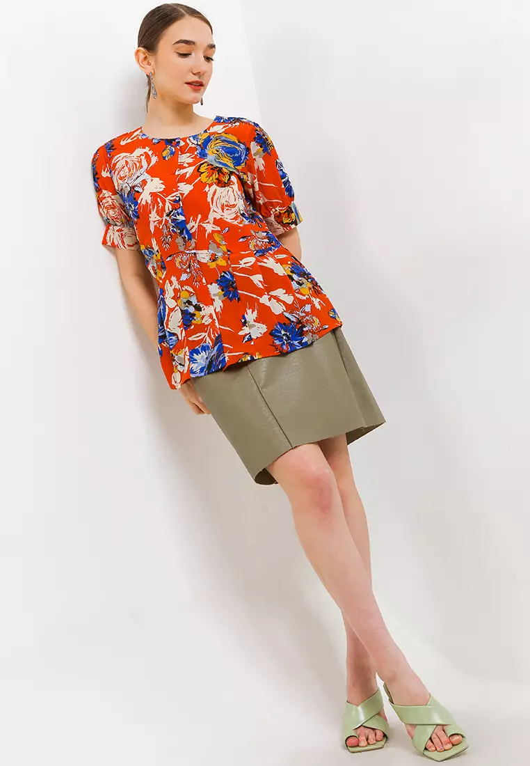 Linda Blouse In Orange Floral Print