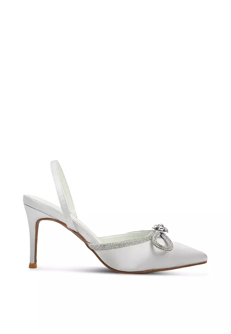 White pointed clearance open toe heels