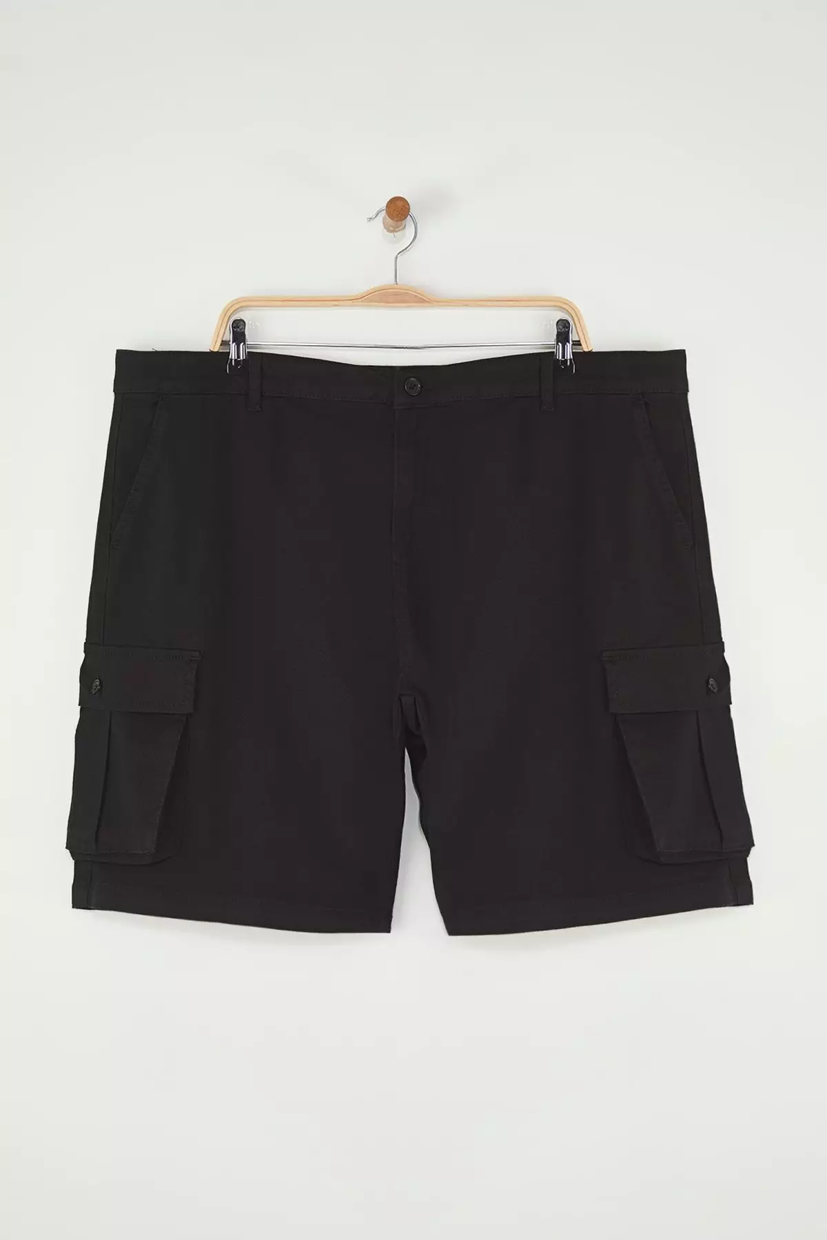 Black Plus Size Cargo Pocket Regular Cut Comfortable Cotton Shorts & Bermuda TMNSS25AP00008