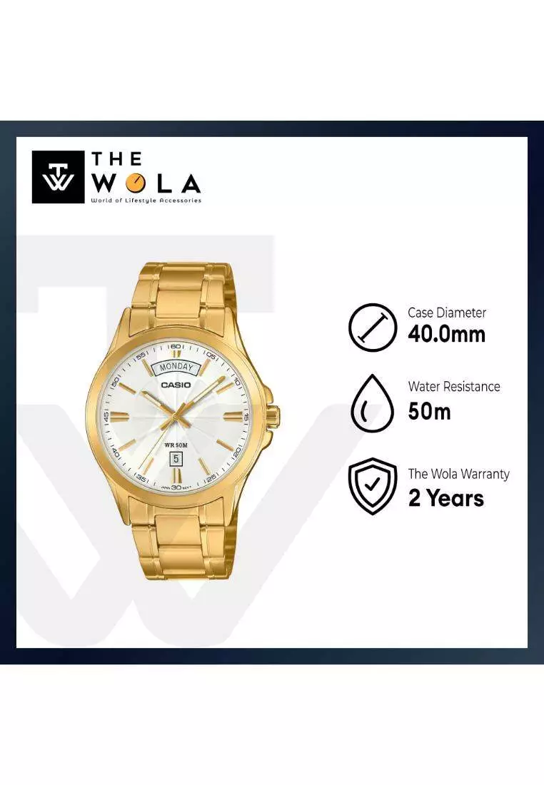 MTP-1381GD-7A Men Analog Watch with Gold Stainless Steel Band