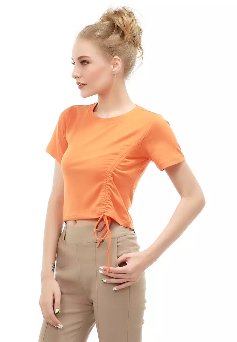 Genevie T-Shirt Kaos Crop Atasan Kasual Wanita Lengan Pendek Material Span Single Jersey ORIGINAL - Orange