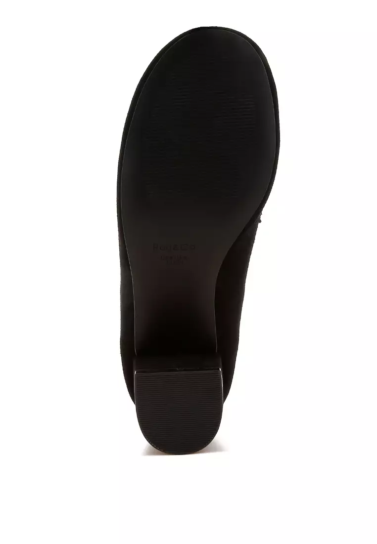 Block Heel Suede Loafers in Black