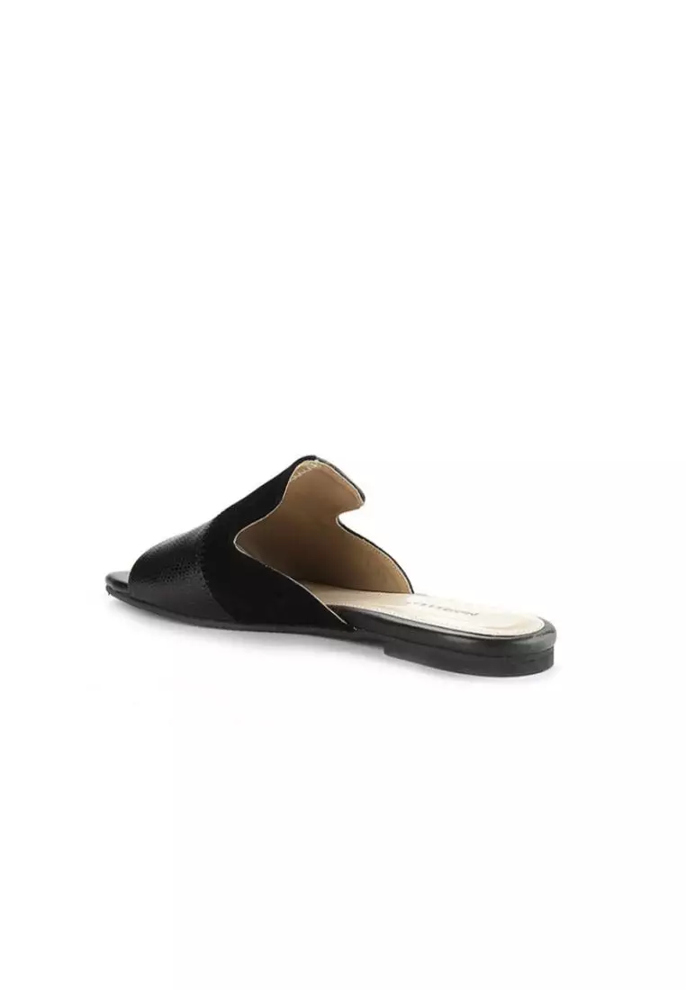 Tulip Sandal wanita Flat Slip On - Black