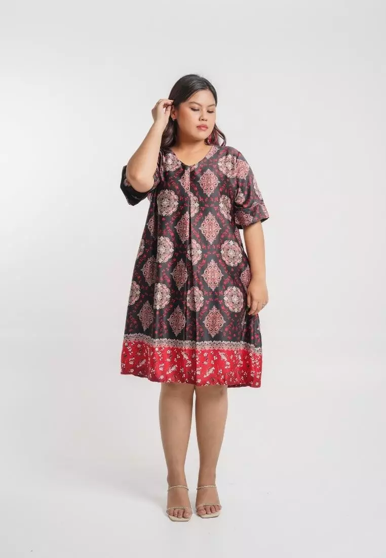 Plus Size Batik Dress Won Red