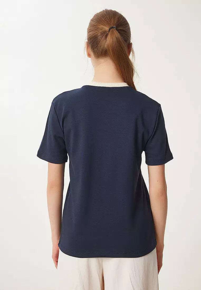 Contrast Color Cotton Knit T-Shirt