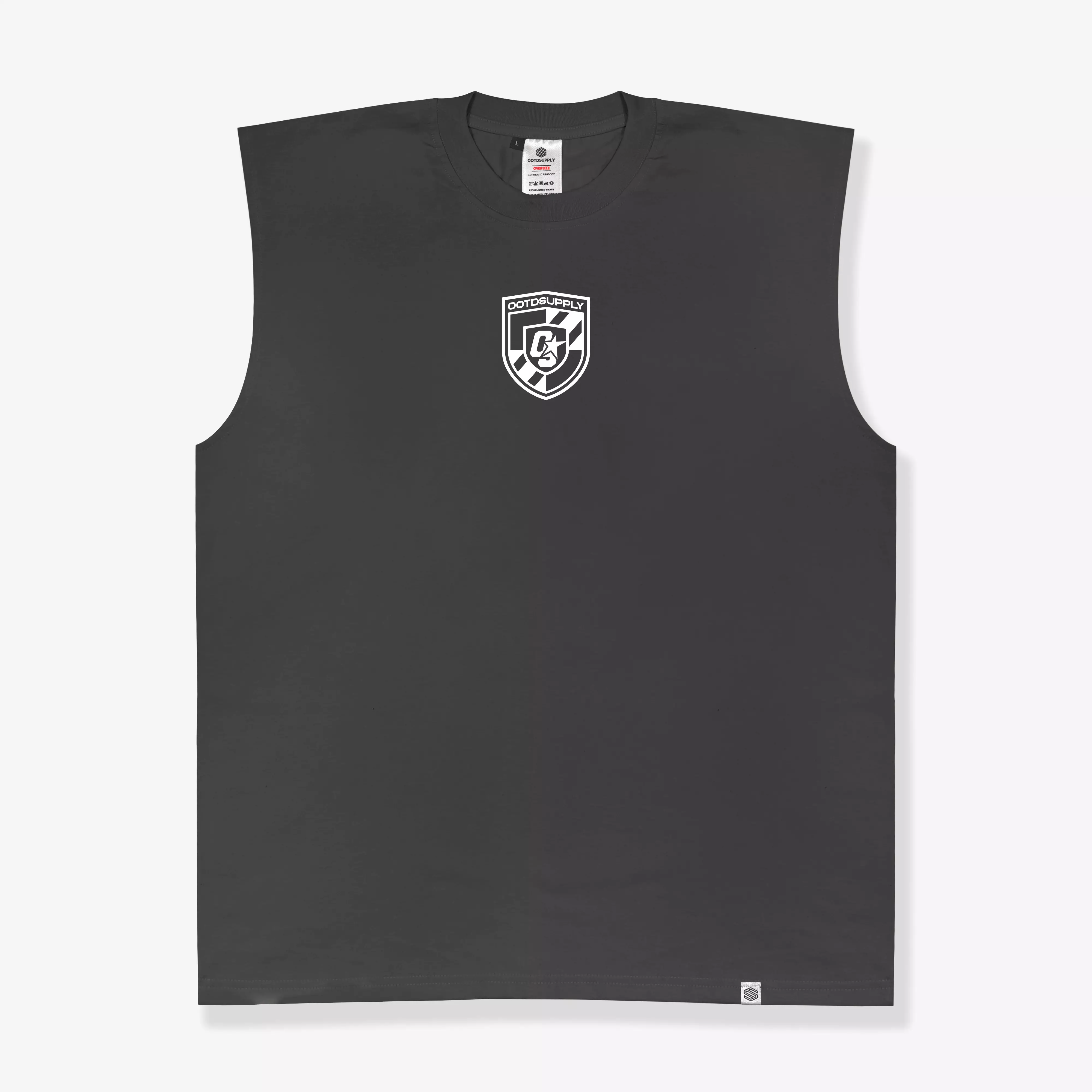 OOTDSUPPLY Oversize Sleeveless Shield Dark Grey & Dark Brown l Kaos Oversize Singlet013