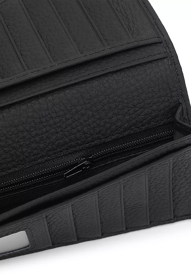 Genuine Leather RFID Long Wallet - Black