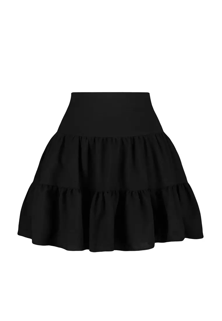 muguet つらかっ lace&frill mini skirt BLACK