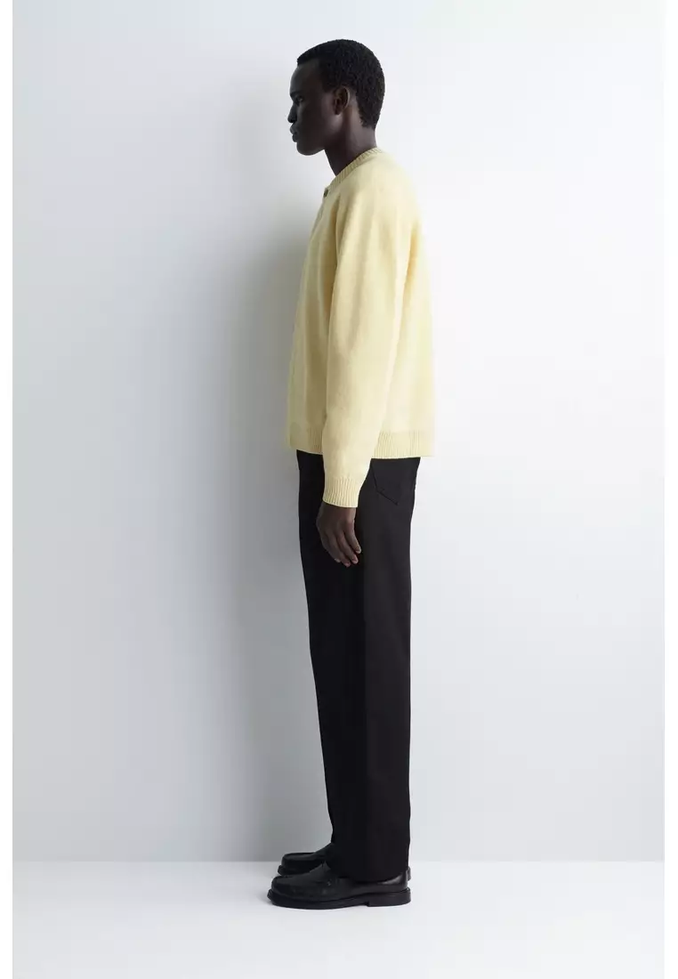 BOILED-WOOL CREW-NECK CARDIGAN