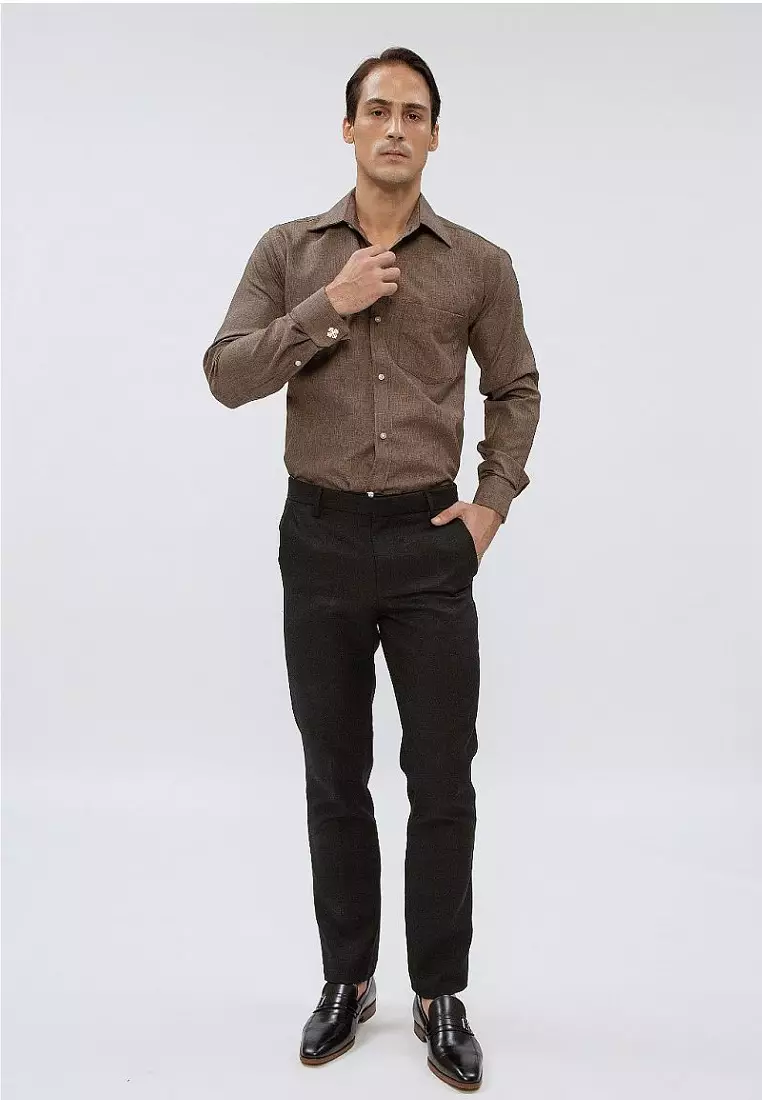 Houseofcuff Kemeja formal Kerja Slim Fit French Cuff Coklat