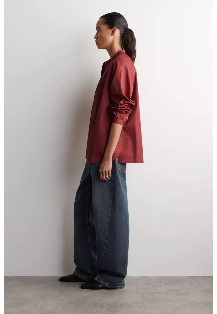 GRANDAD-COLLAR COTTON SHIRT