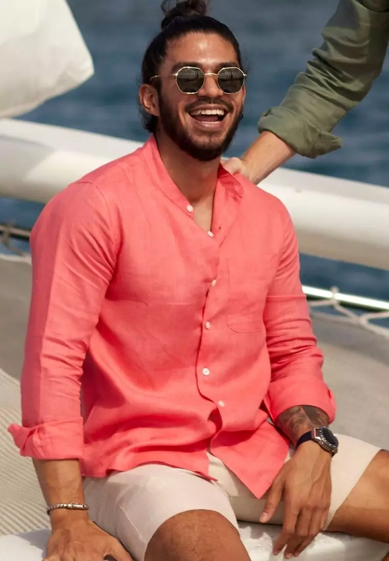 Myrtle Kemeja Linen Lengan Panjang Pria Pink | Linen Long Sleeve Shirt Men Pink