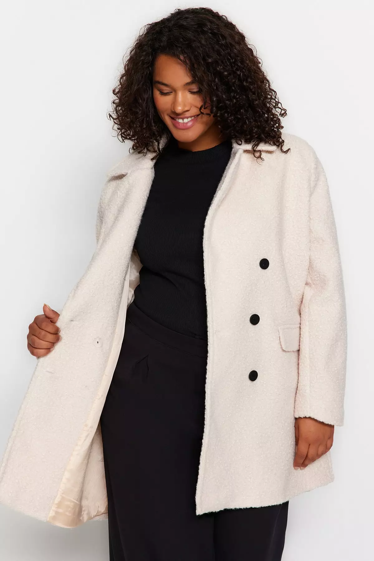 Plus size 2024 collarless coat