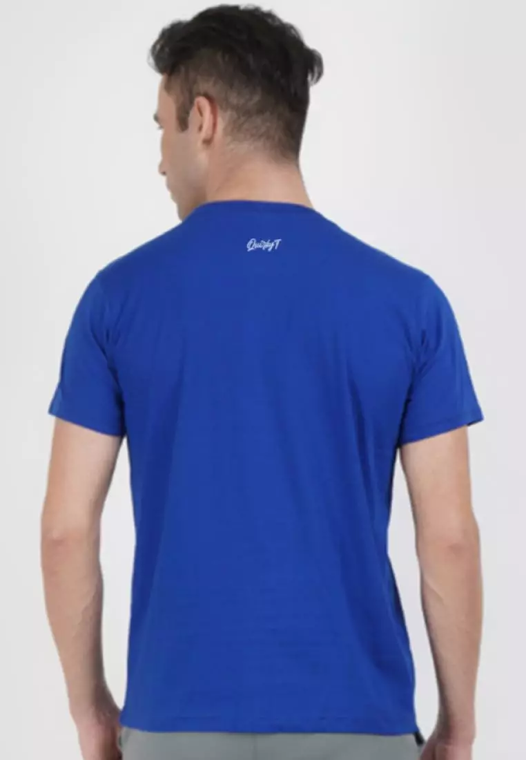 Circular Print Graphic Royal Blue Cotton Short Sleeve Regular Fit Tee