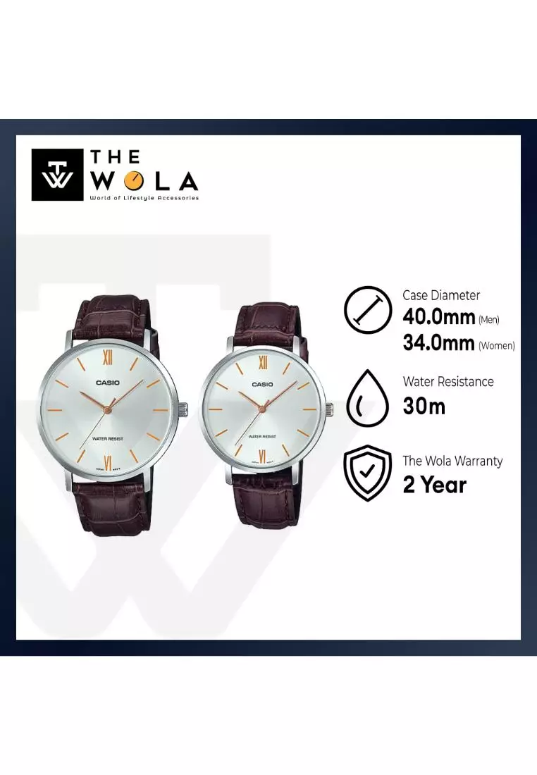 Couple Analog Watch MTP/LTP-VT01L-7B2 Brown Leather Strap