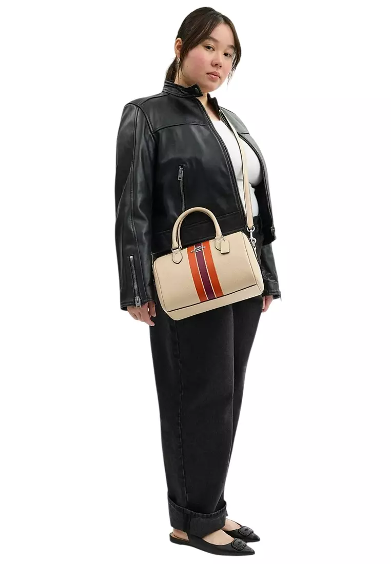 Rowan Satchel Bag With Stripe - Ivory/Multi