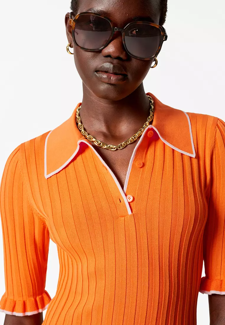 Rib-Knit Polo Shirt