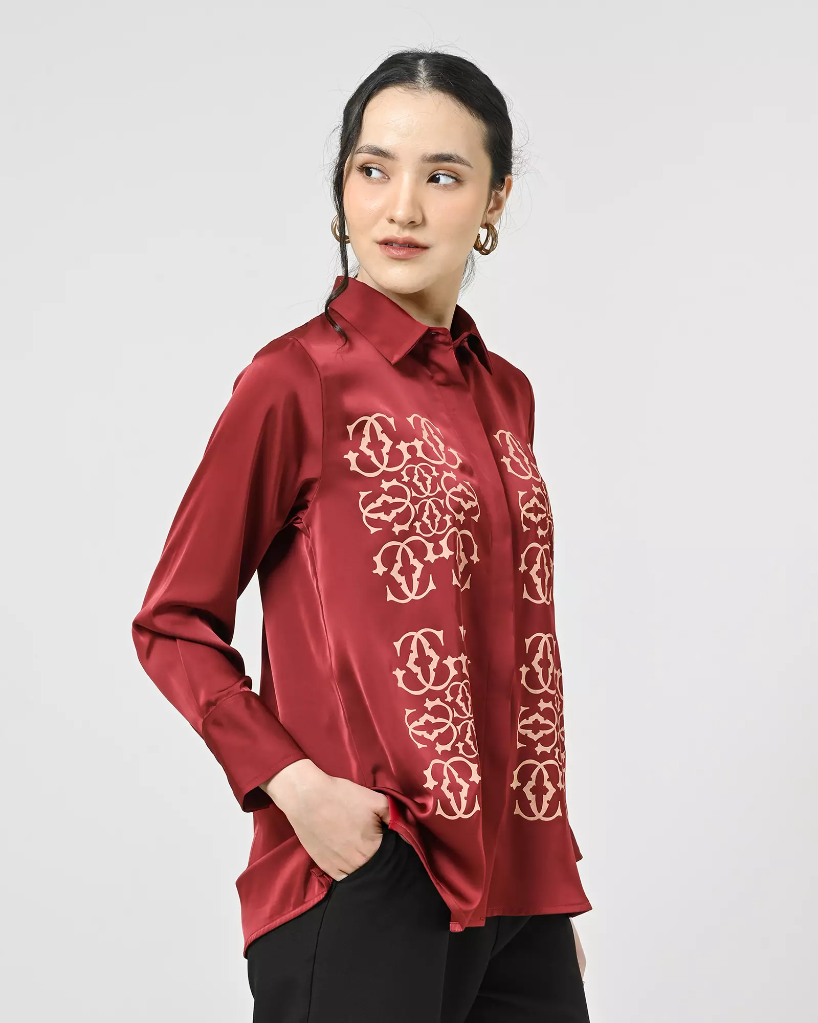 Geulis.id LITARIA SHIRT - Burgundy