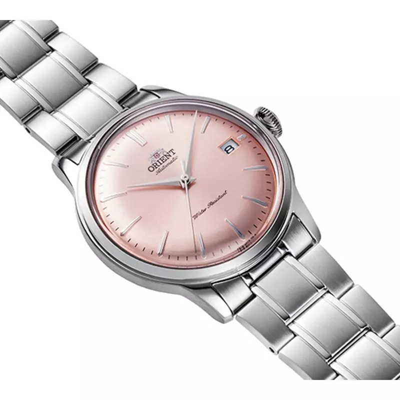 Jam Tangan Unisex Orient Classic RA-AC0M11Y Bambino 38 Automatic Light Pink Dial Metal Strap