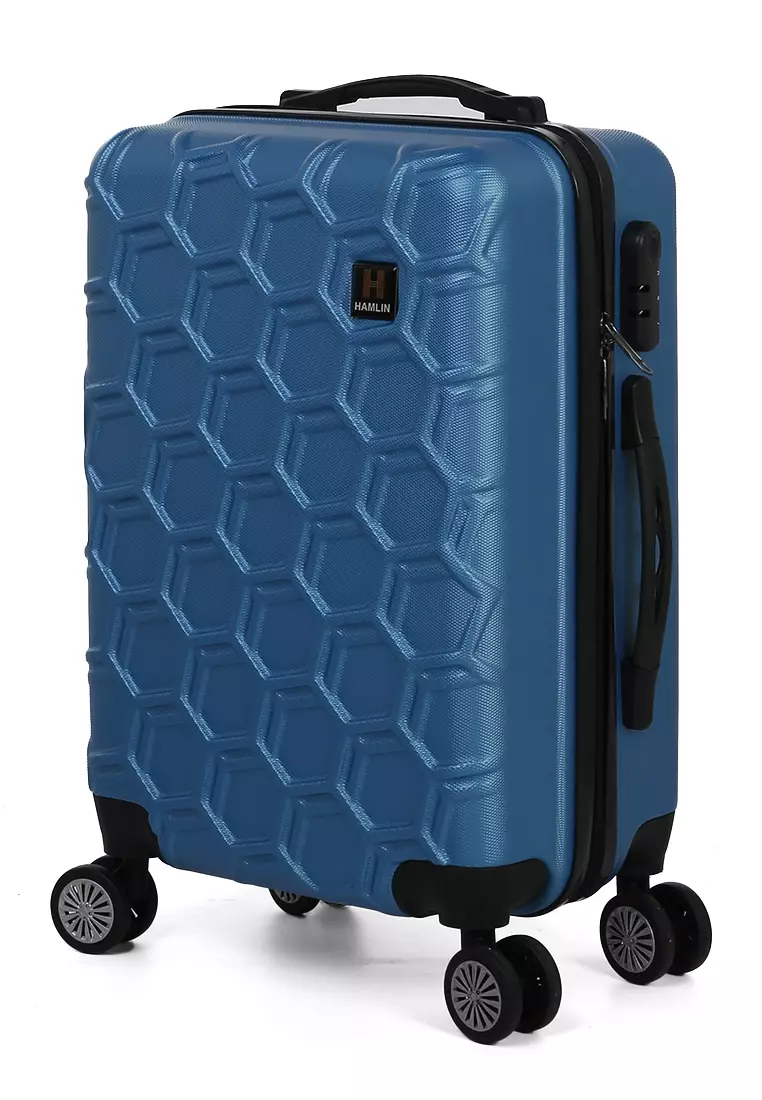 Carlton Koper Hardcase Desain Hexagon Size 20 Inch Suitcase Unisex with Rear Compartment Rubber Slot Material ABS+PVC Coated ORIGINAL - Blue