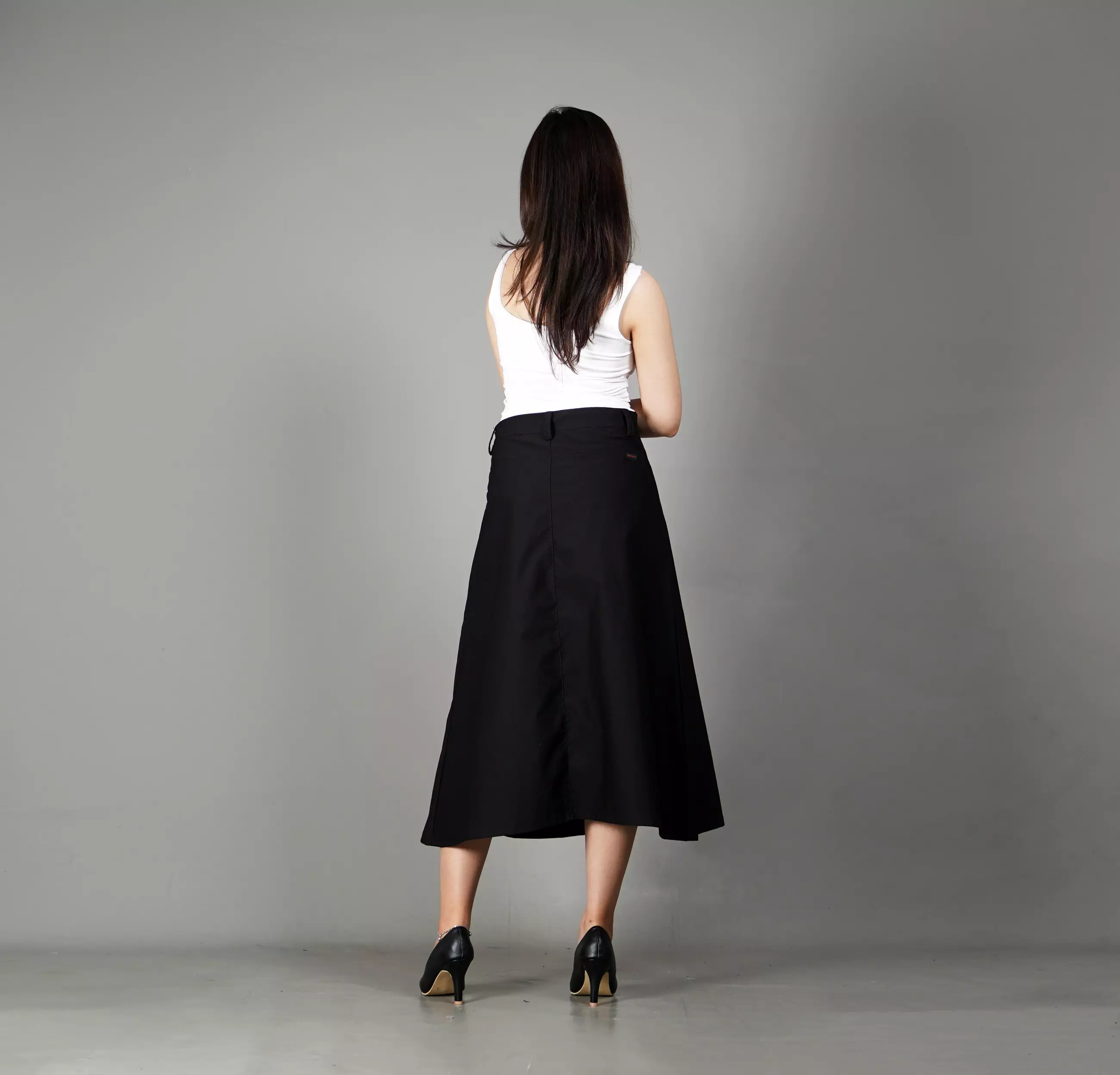 RUBY Rok A-Line Skirt Midi Skirt Rok Lipat Rok Highwaist 3/4 - HITAM