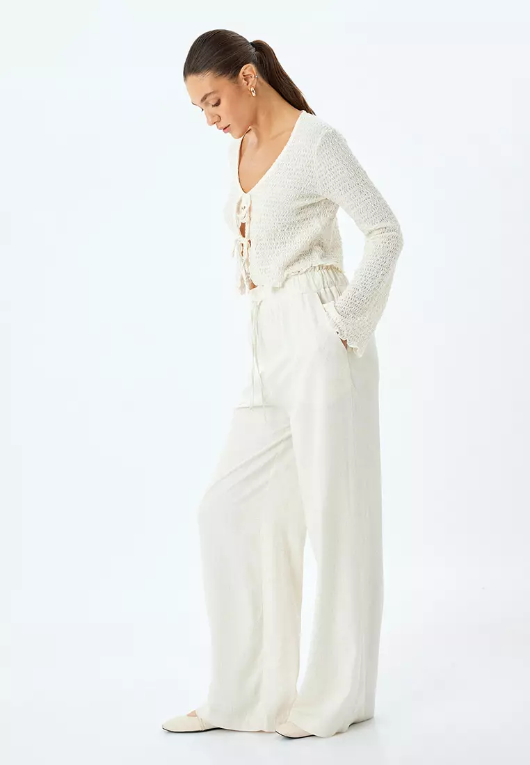 Linen Viscose Beige Women's Pocket Trousers