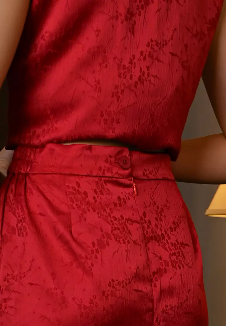 中式盘扣缎面半身裙