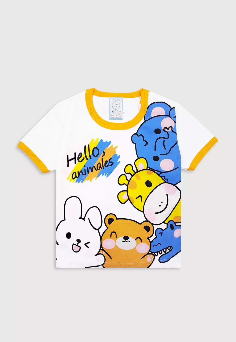 Wakakids Baju Bayi Anak Laki Laki Setelan Celana Kaos Usia 6 Bulan Hingga 12 Bulan Motif Hello Animals 4058 Biru