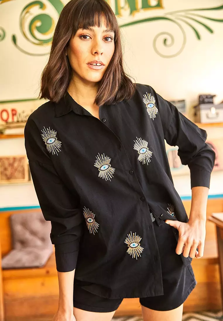 Cotton Sequin Boyfriend Shirt