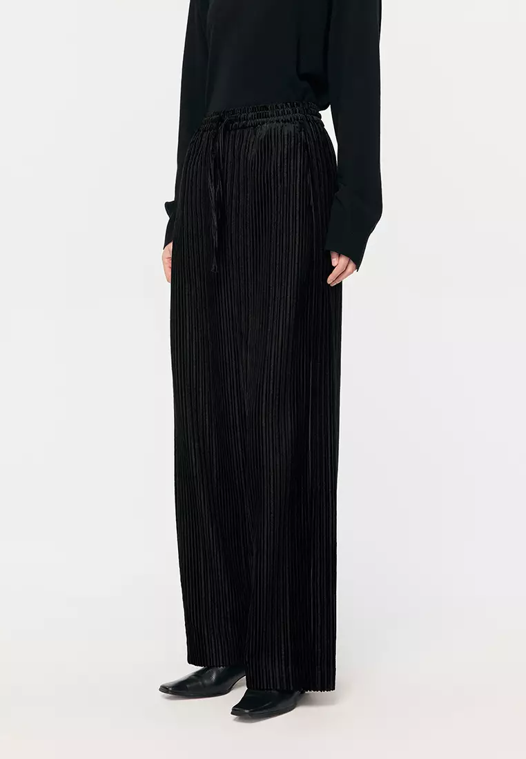 寬鬆羊絨休閒闊腿褲