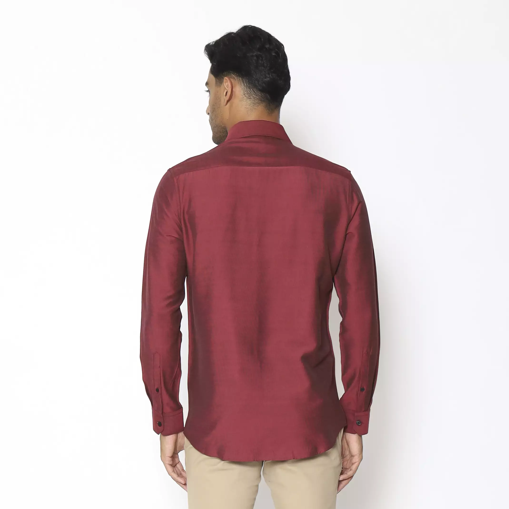 MAGINOT Kemeja Pria Basic Stripe Panjang MAROON