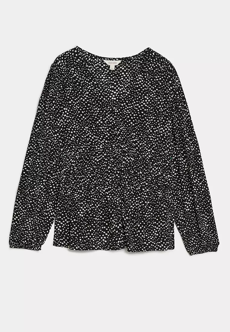 Printed Button Through Waisted Blouse