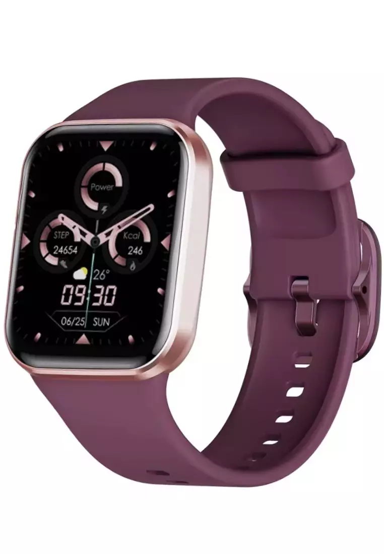 Ladies IOS/Android IP Pink SmartWatch with Burgundy Rubber Strap