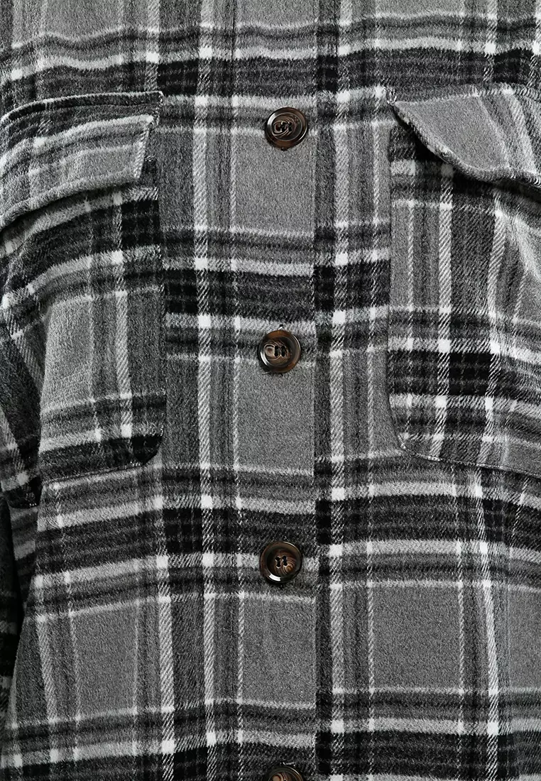 Black Oversized Flannel Plaid Shirt